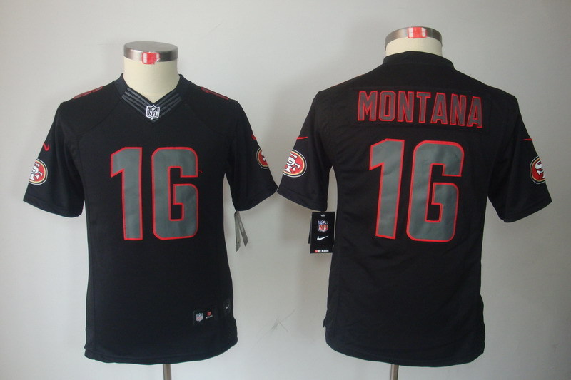 Youth San Francisco 49ers #16 montana black NFL Nike Jerseys->->Youth Jersey